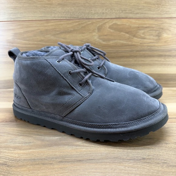 UGG Neumel Chukka Gray Mens 13 Suede Shearling Fur Lined Ankle Boots - Picture 1 of 11